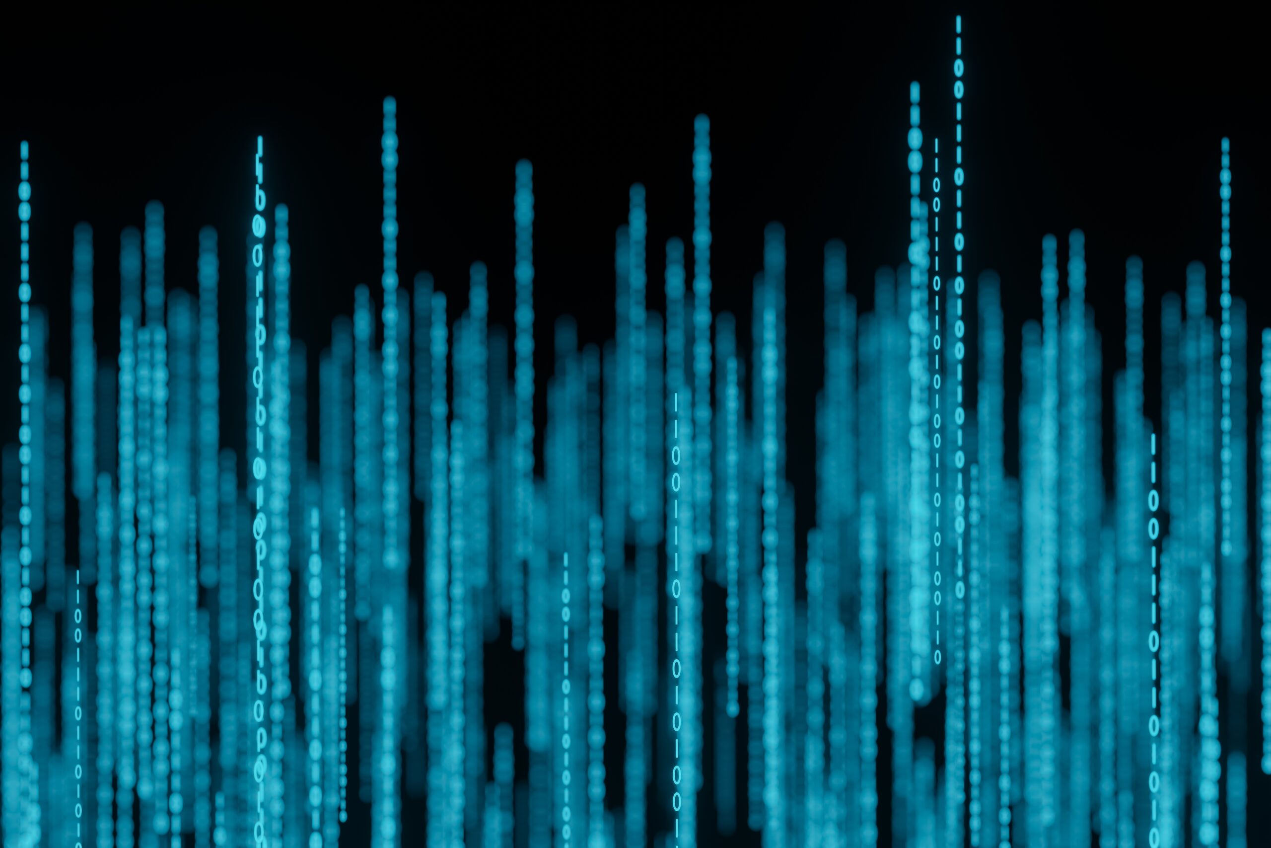 Stream of binary matrix code numbers on the screen 3d rendering AI Bot Blocker Code